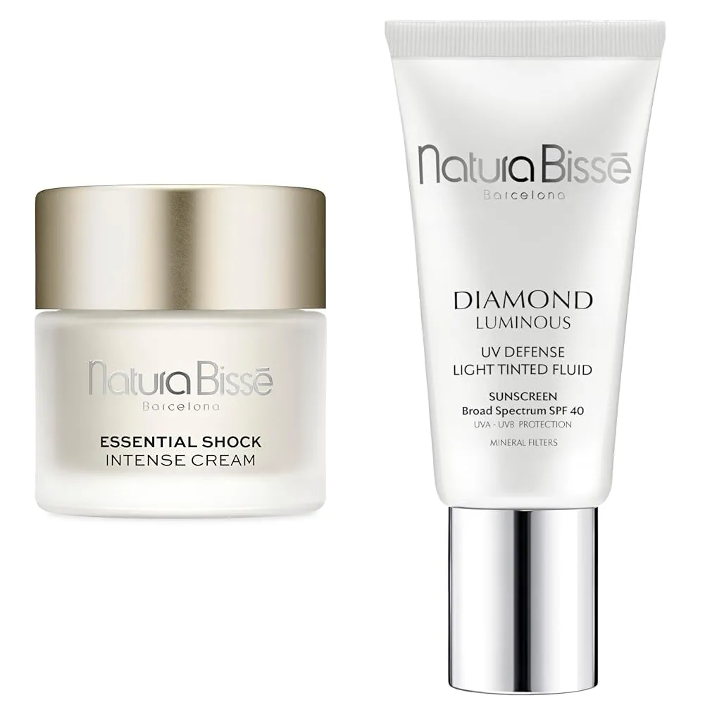 Natura Bissé Essential Shock Intense Cream & Diamond Luminous Tinted SPF 40 Sunscreen Bundle, Intensive Anti-Aging Care & Sun Protection for Firm, Radiant Skin, 2.5 oz/1 oz