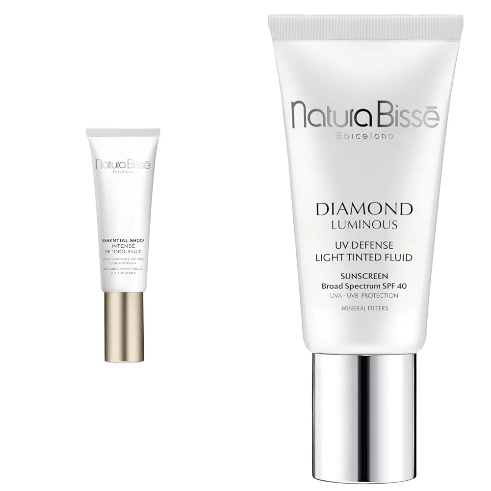 Natura Bissé Essential Shock Intense Retinol Fluid & Diamond Luminous Tinted SPF 40 Sunscreen Bundle, Retinol Treatment & Sun Protection for Youthful, Radiant Skin, 1.7 oz/1 oz
