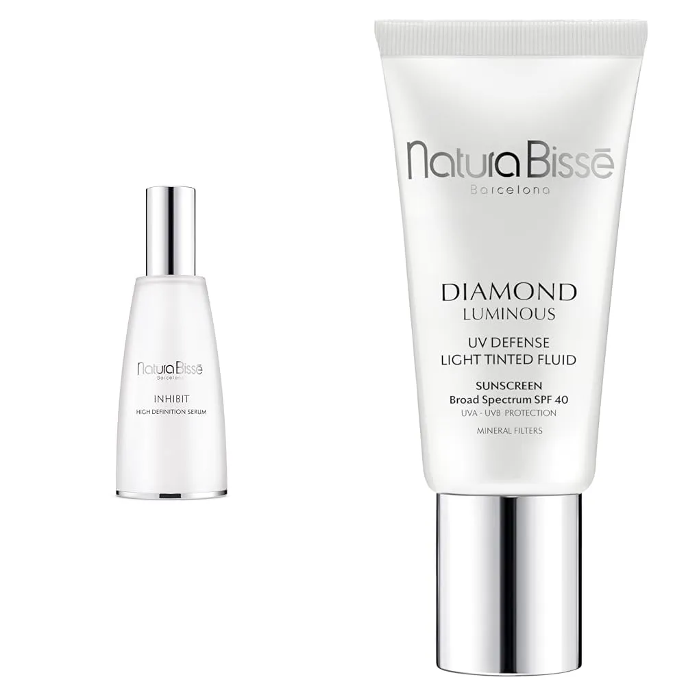 Natura Bissé Inhibit High Definition Serum 2 oz & Diamond Luminous Tinted SPF 40 Sunscreen Bundle, Targeted Anti-Aging & Protection for Radiant, Rejuvenated Skin, 2 oz/1 oz