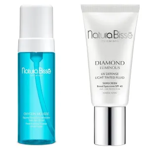 Natura Bissé Oxygen Mousse & Diamond Luminous Tinted SPF 40 Sunscreen Bundle, Purifying Cleanser & Sun Protection for Radiant, Healthy Skin, 5.3 oz/1 oz