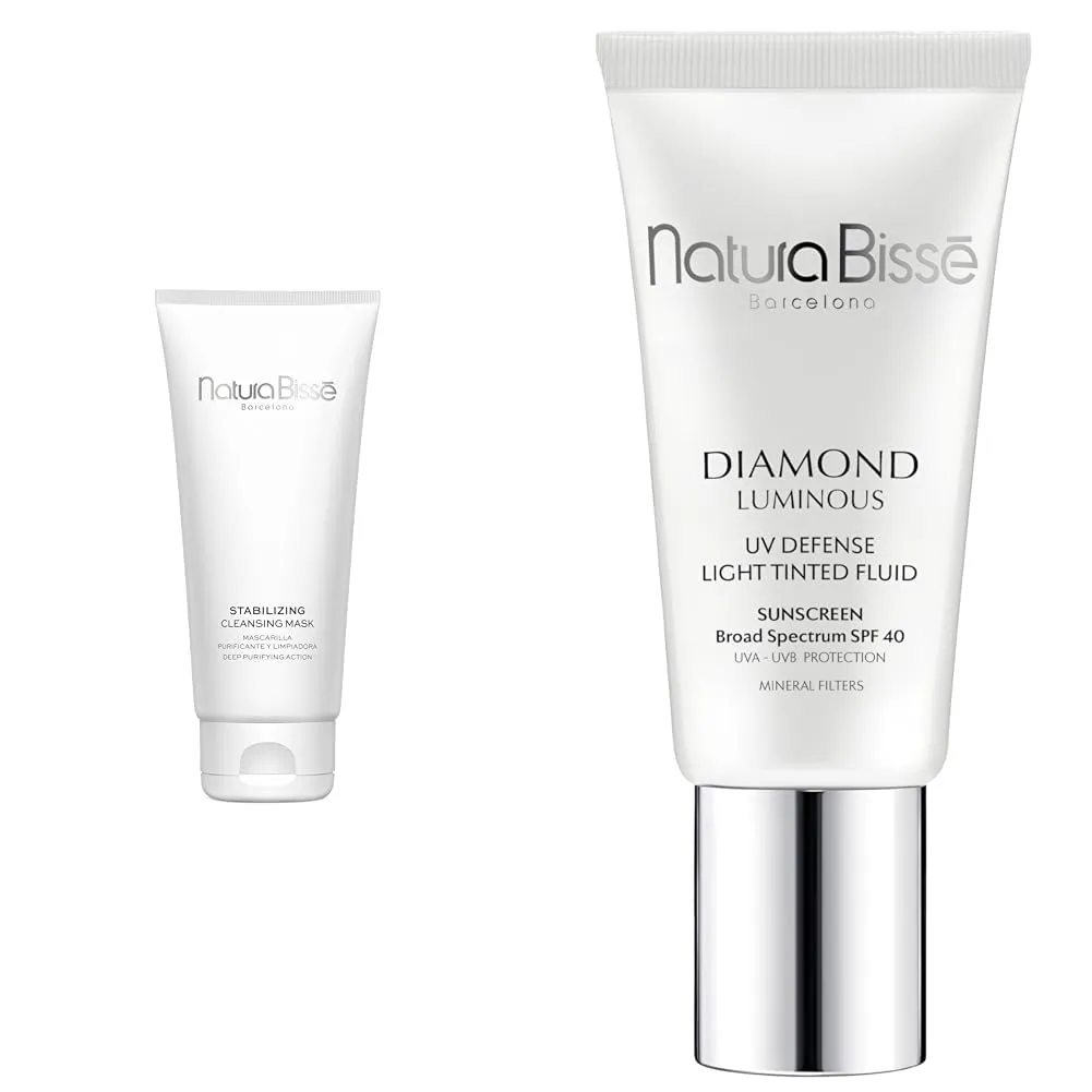 Natura Bissé Stabilizing Cleansing Mask & Diamond Luminous Tinted SPF 40 Sunscreen Bundle, Purifying Mask & Sun Protection for Clear, Radiant Skin, 7 oz/1 oz
