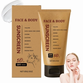Natural Mineral Tallow Sunscreen SPF 50, Organic Natural Tallow Sunscreen, Clean Non-greasy Formula for Face and Body for All Skin Types