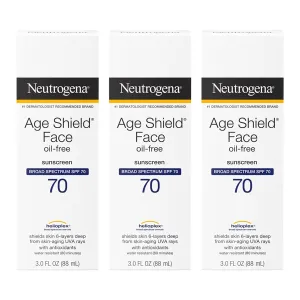 Neutrogena Age Shield Face Oil-Free Sunscreen Lotion with Broad Spectrum SPF 70, Non-Comedogenic Moisturizing Sunscreen to Help Prevent Signs of Aging, PABA-Free, 3 fl. oz (Pack of 3)