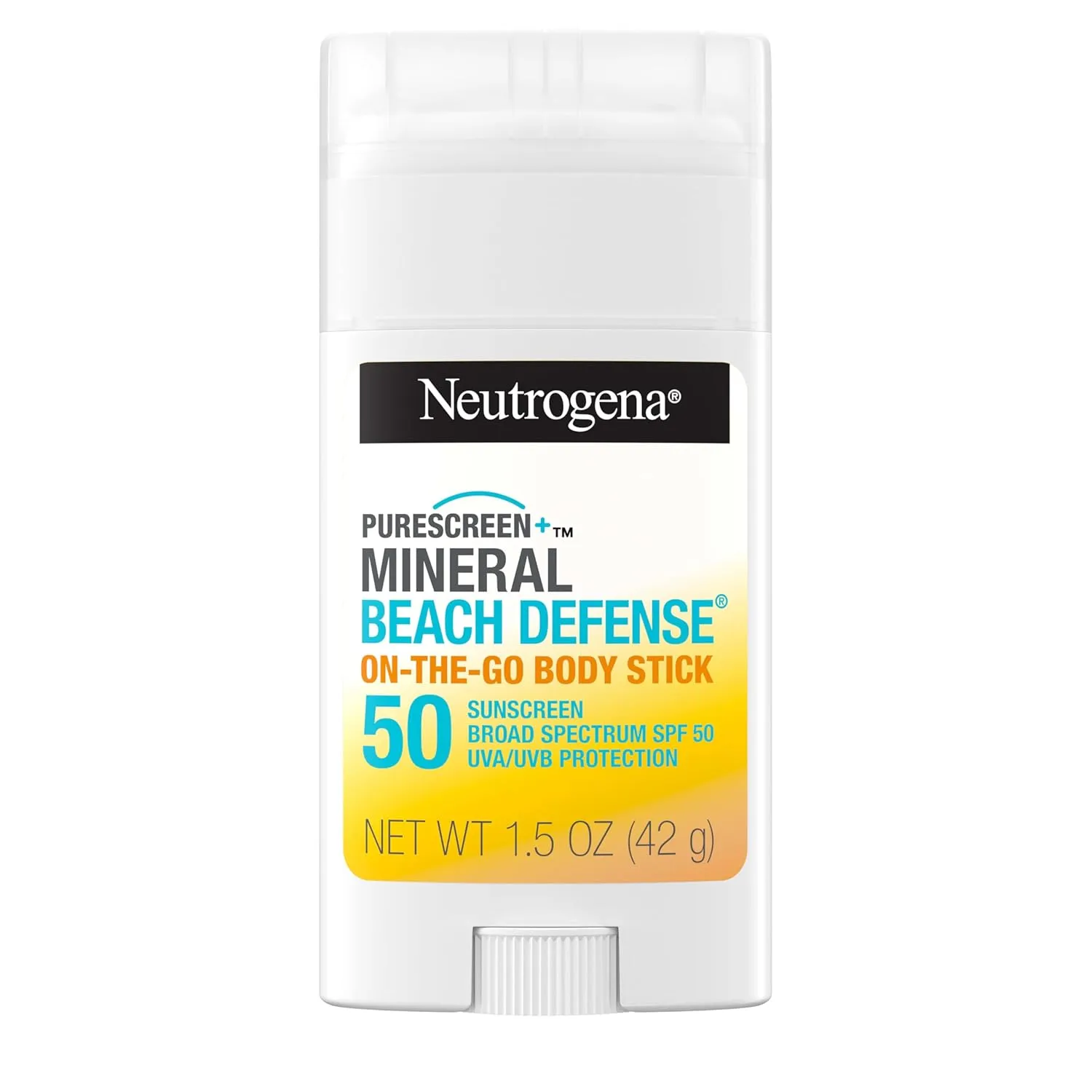 Neutrogena Purescreen  Mineral Beach Defense On-The-Go Body Sunscreen Stick with Broad Spectrum SPF 50, Water Resistant UVA/UVB Protection, Absorbs Quickly & Dries Clear, 1.5 oz