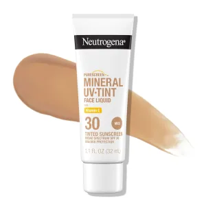 Neutrogena Purescreen  Tinted Sunscreen for Face with SPF 30, Broad Spectrum Mineral Sunscreen with Zinc Oxide and Vitamin E, Water Resistant, Fragrance Free, Medium, 1.1 fl oz