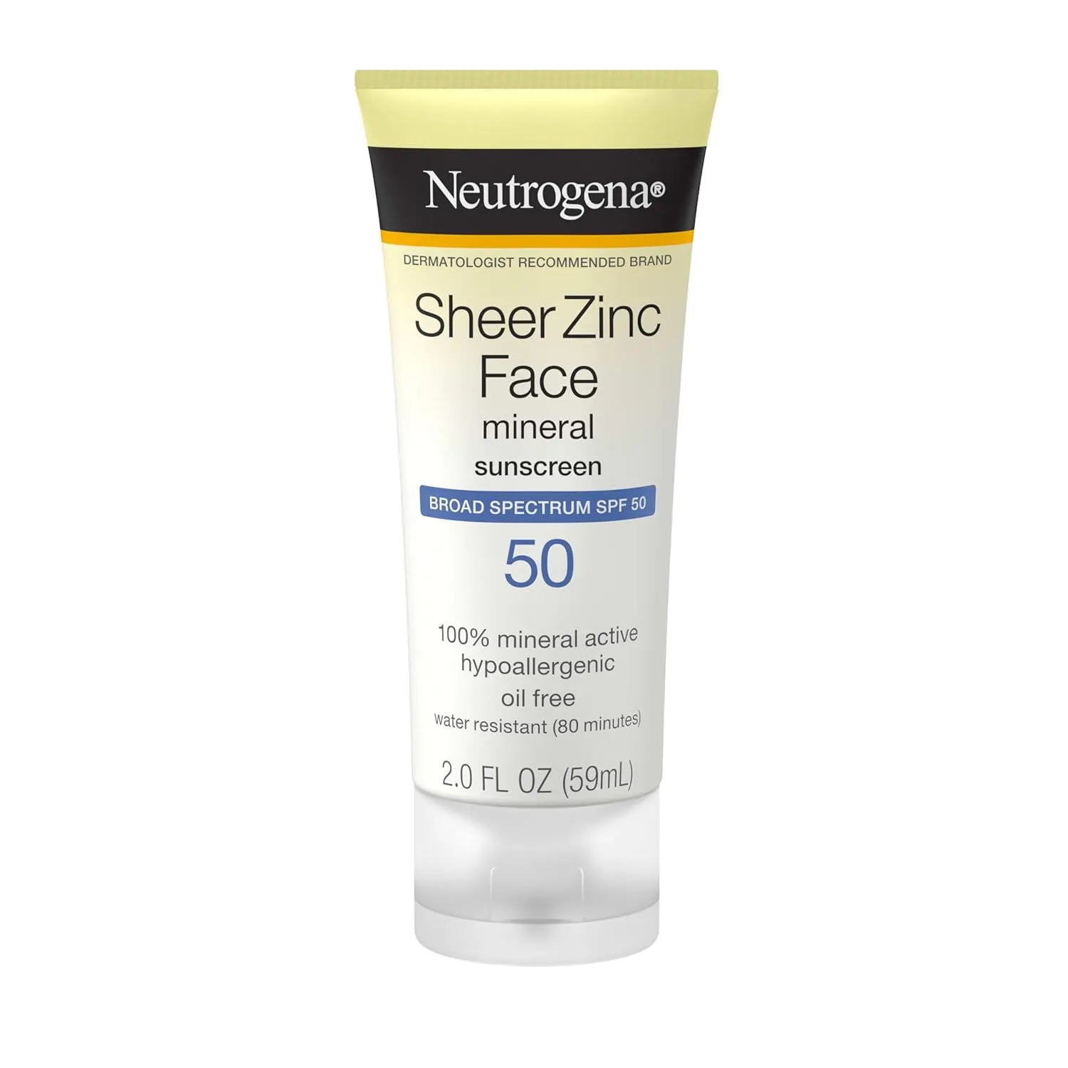 Neutrogena Sheer Zinc Oxide Dry-Touch Mineral Face Sunscreen Lotion with Broad Spectrum SPF 50, Oil-Free, Non-Comedogenic & Non-Greasy, Hypoallergenic, 2 fl. oz