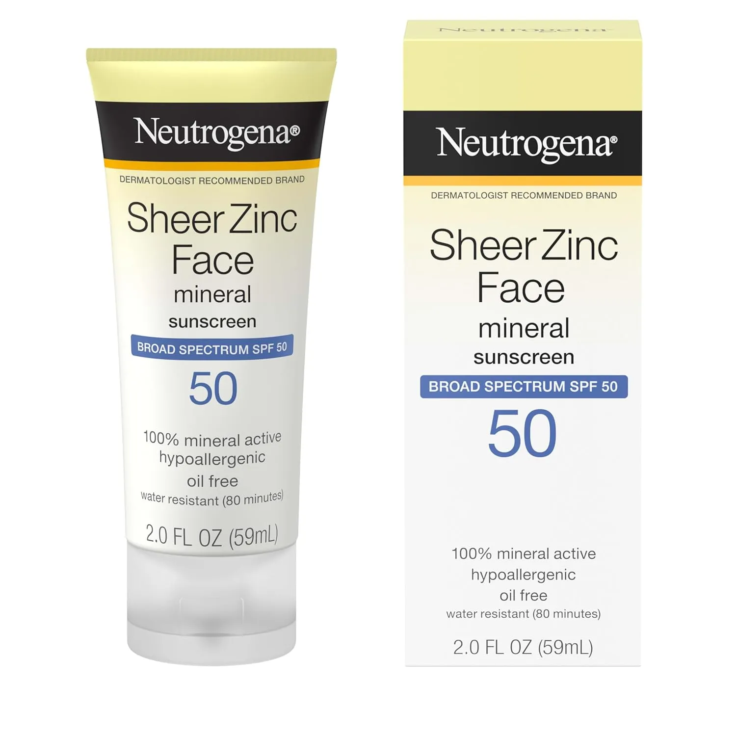 Neutrogena Sheer Zinc Oxide Dry-Touch Mineral Face Sunscreen Lotion with Broad Spectrum SPF 50, Oil-Free, Non-Comedogenic & Non-Greasy, Hypoallergenic, 2 fl. oz