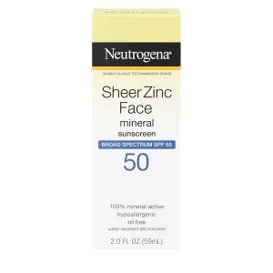 Neutrogena Sheer Zinc Oxide Dry-Touch Mineral Face Sunscreen Lotion with Broad Spectrum SPF 50, Oil-Free, Non-Comedogenic & Non-Greasy, Hypoallergenic, 2 fl. oz