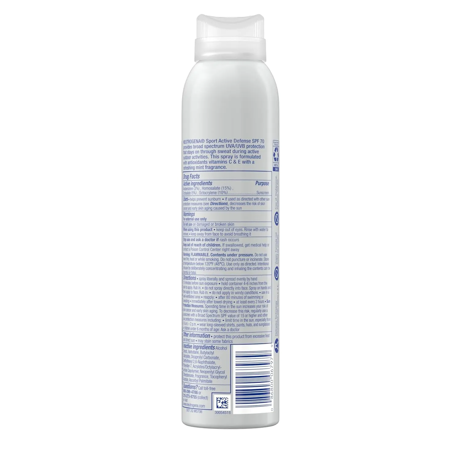 Neutrogena Sport Active Defense SPF 70 Sunscreen Spray, Sweat & Water Resistant Spray Sunscreen with Broad Spectrum Protection for Sunburn Prevention, Oxybenzone-Free, Twin Pack, 2 x 5 oz