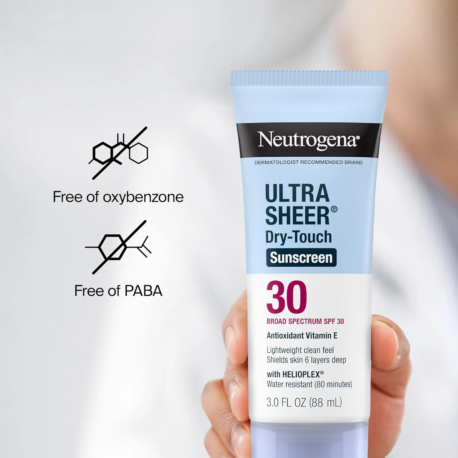 Neutrogena Ultra Sheer Dry-Touch Sunscreen For Face & Body, SPF 30 Broad Spectrum UVA/UVB Protection, Lightweight Water Resistant & Non-Greasy, Travel Size Sunscreen, 3 fl. oz, Pack of 3