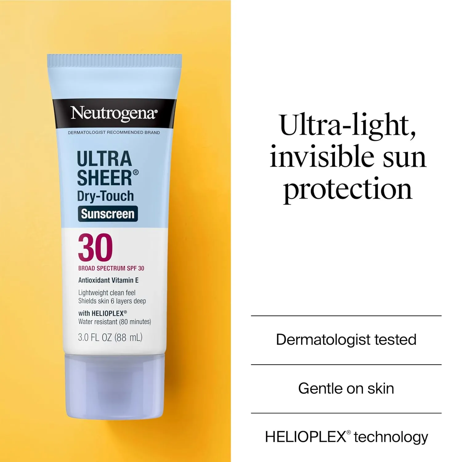 Neutrogena Ultra Sheer Dry-Touch Sunscreen For Face & Body, SPF 30 Broad Spectrum UVA/UVB Protection, Lightweight Water Resistant & Non-Greasy, Travel Size Sunscreen, 3 fl. oz, Pack of 3