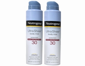 Neutrogena Ultra Sheer Body Mist Fullreach Sunscreen Spray Broad Spectrum SPF 30, Lightweight & Water Resistant, Oil-Free & Non-comedogenic, 5 oz (Pack of 2)