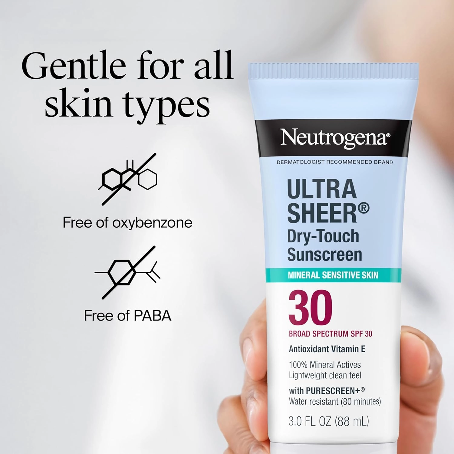 Neutrogena Ultra Sheer Dry-Touch Mineral Sunscreen For Face & Body, SPF 30 Broad-Spectrum UVA/UVB Protection, Titanium Dioxide & Zinc Oxide Sunscreen, Oxybenzone-Free, 3.0 fl. oz