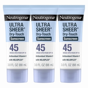 Neutrogena Ultra Sheer Dry-Touch Sunscreen For Face & Body, SPF 45 Broad Spectrum UVA/UVB Protection, Lightweight Water Resistant & Non-Greasy, Travel Size Sunscreen, 3 fl. oz Pack of 3