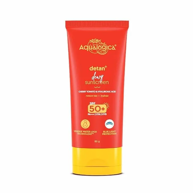 New Detan  Dewy Sunscreen, SPF 50 PA    , Cherry Tomato & Hyaluronic Acid, 80g