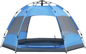 NIEH Instant Pop Up Tents, 3-4 People Double-Layer Hexagonal Camping Tent with Double Door Screens Waterproof Sunscreen Breathable, for Hiking Outdoor Travel Orange
