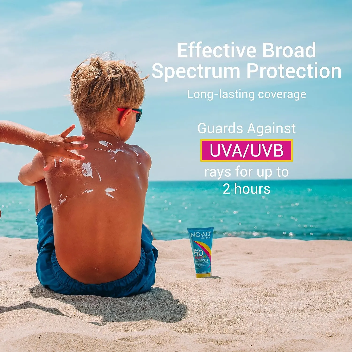 NO-AD KIDS SPF 50 Sunscreen Lotion | Non-Greasy and Waterproof Sunscreen | Suitable for All Skin Types | Broad Spectrum Protection for Active Lifestyles | 3 oz | Pack of 3