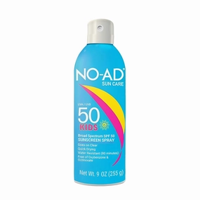 NO-AD KIDS SPF 50 Sunscreen Spray | Non-Greasy, Waterproof and Non-Toxic | Kids Sunscreen | Suitable for All Skin Types | Broad Spectrum Protection | 9 oz