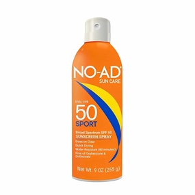 NO-AD SPORT SPF 50 Sunscreen Spray | Non-Greasy, Waterproof and Non toxic Sunscreen | Body Sunscreen | Suitable for All Skin Types | Broad Spectrum Protection for Active Lifestyles | 9 oz