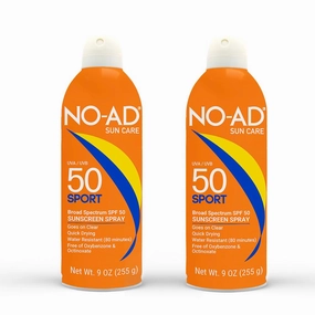 NO-AD SPORT SPF 50 Sunscreen Spray | Non-Greasy, Waterproof and Non toxic Sunscreen | Body Sunscreen | Suitable for All Skin Types | Broad Spectrum Protection for Active Lifestyles | 9 oz | Pack of 2