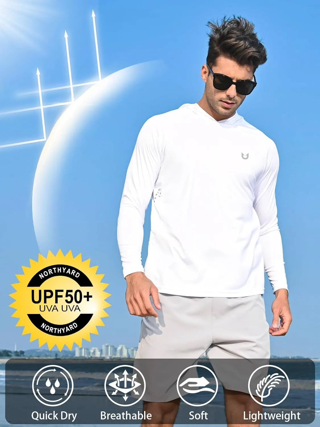 NORTHYARD Men's UPF 50  Hoodie Shirts Long Sleeve Sun Protection Fishing Swim Lightweight UV SPF Running Rash Guard Quick Dry