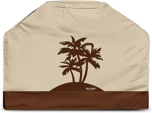 Oak Creek Designer Series BBQ Grill Covers. Heavy Duty Grill Covers Made of Waterproof Fabric Featuring Air Vents, Click Close Straps, and Pocket in 3 Palms Design