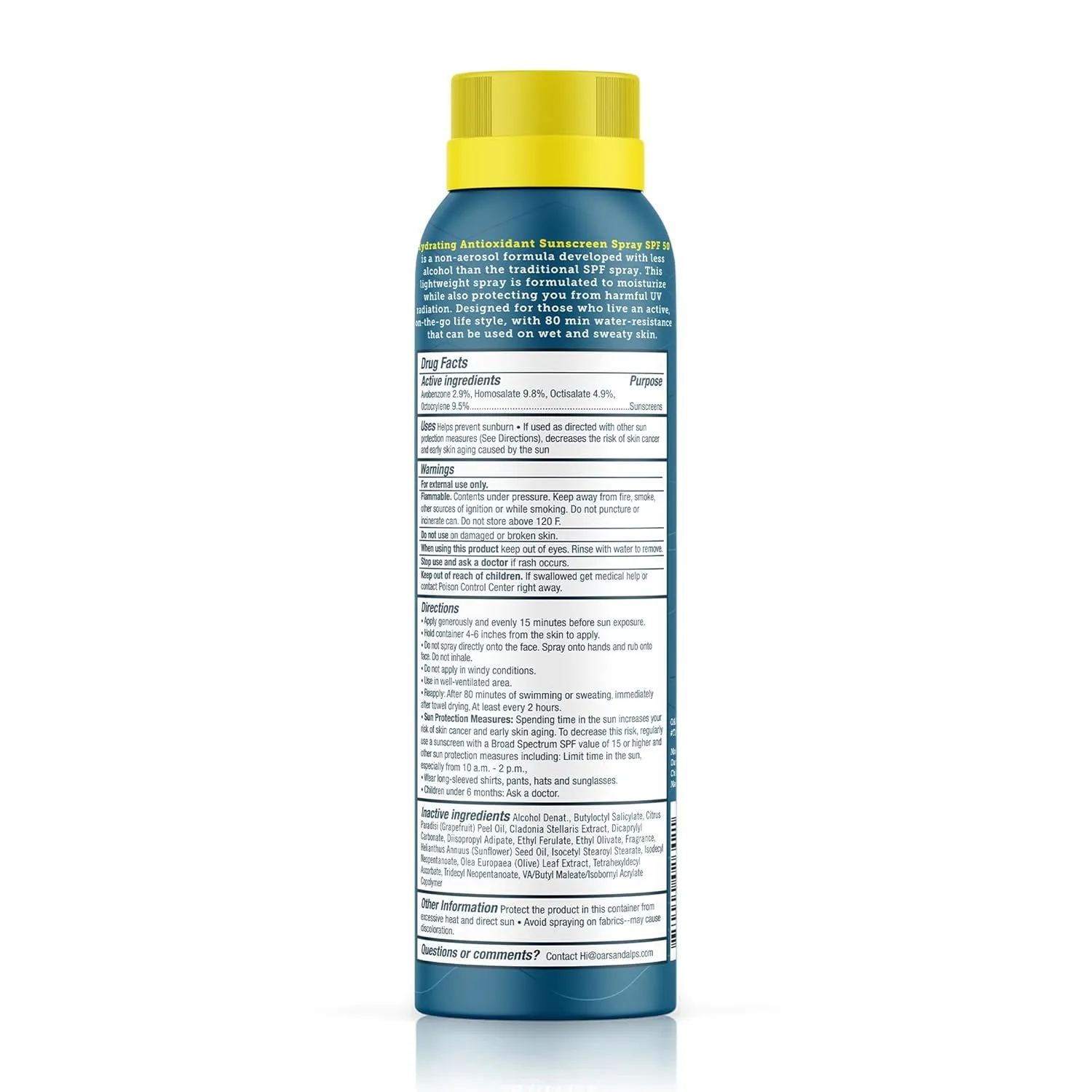 Oars   Alps Sunscreen Spray for Face & Body, SPF 50 Spray Sunscreen Infused with Vitamin C & Antioxidants, No White Residue, Water & Sweat Resistant, All Skin Types, Lightweight, Hydrating, 6oz, 1pk