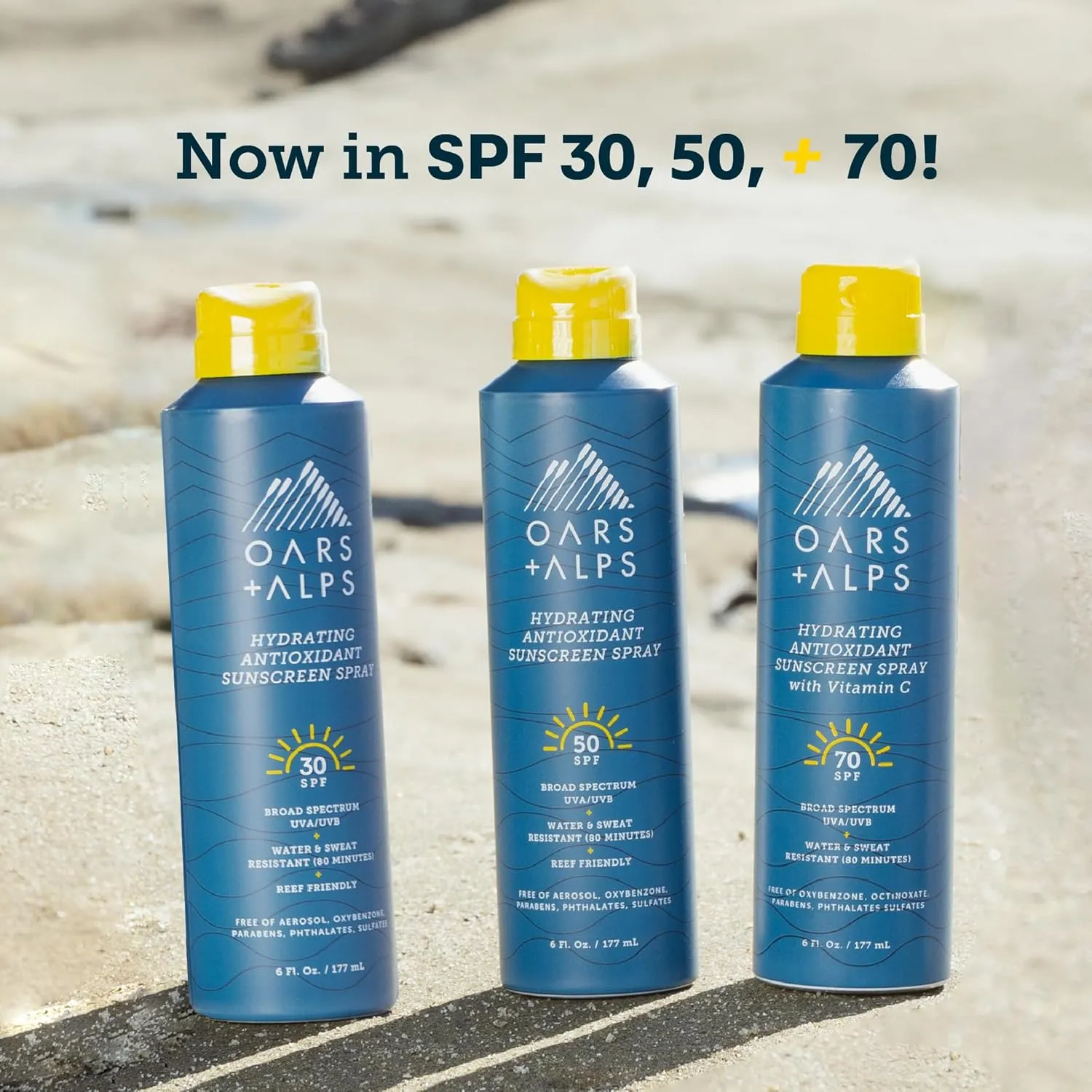 Oars   Alps Sunscreen Spray for Face & Body, SPF 50 Spray Sunscreen Infused with Vitamin C & Antioxidants, No White Residue, Water & Sweat Resistant, All Skin Types, Lightweight, Hydrating, 6oz, 1pk