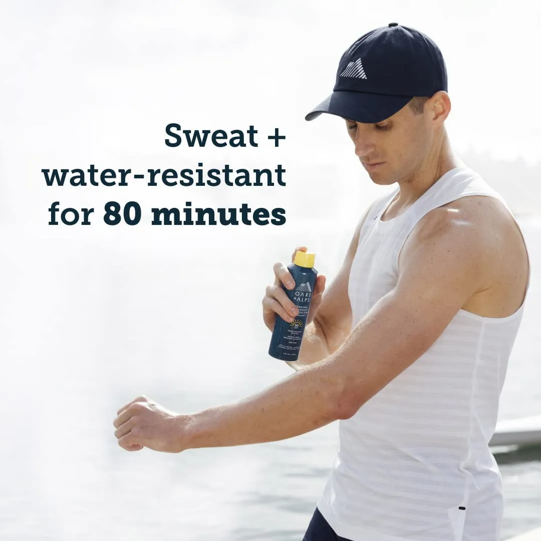 Oars   Alps Sunscreen Spray for Face & Body, SPF 50 Spray Sunscreen Infused with Vitamin C & Antioxidants, No White Residue, Water & Sweat Resistant, All Skin Types, Lightweight, Hydrating, 6oz, 1pk
