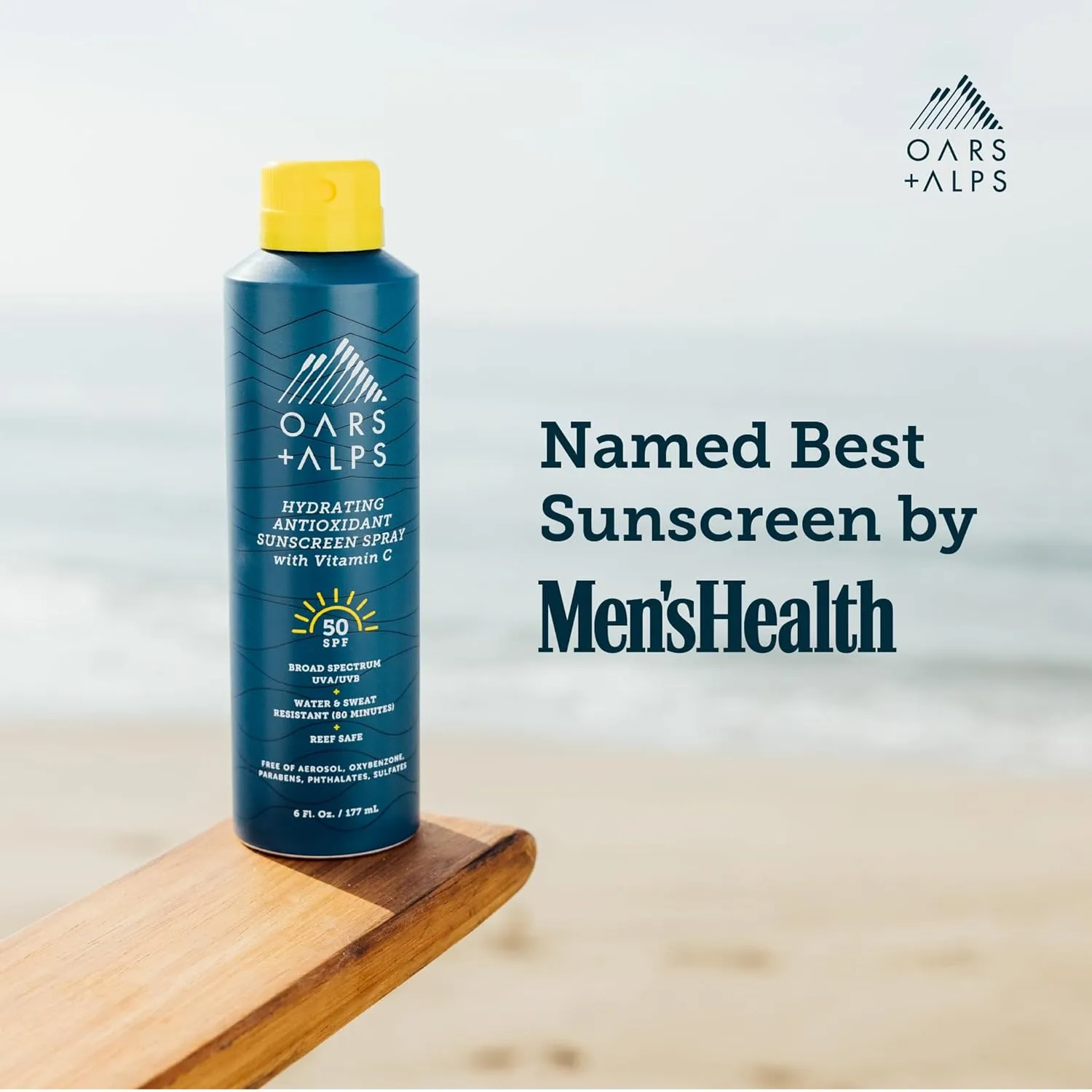 Oars   Alps Sunscreen Spray for Face & Body, SPF 50 Spray Sunscreen Infused with Vitamin C & Antioxidants, No White Residue, Water & Sweat Resistant, All Skin Types, Lightweight, Hydrating, 6oz, 1pk