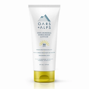 Oars   Alps 100% Mineral Sunscreen for Face & Body Lotion, SPF 50 Body Sunscreen Infused with Hyaluronic Acid, Shea Butter & Coconut Oil, All Skin Types, Water & Sweat Resistant, 6oz