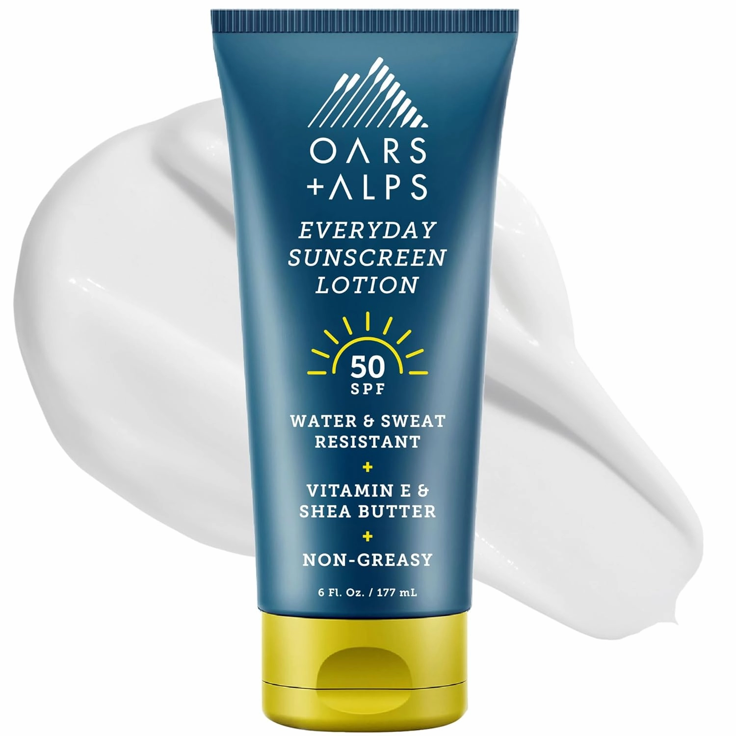 Oars   Alps Sunscreen Body Lotion for Everday Use, SPF 50 Body & Face Sunscreen Lotion, Infused with Aloe Leaf & Vitamin E, No White Residue, Water & Sweat Resistant, All Skin Types, Lightweight, 6oz