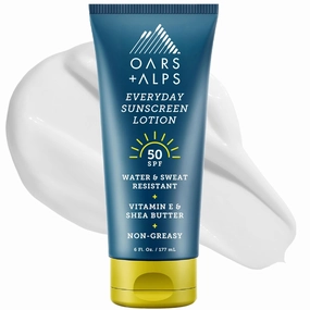 Oars   Alps Sunscreen Body Lotion for Everday Use, SPF 50 Body & Face Sunscreen Lotion, Infused with Aloe Leaf & Vitamin E, No White Residue, Water & Sweat Resistant, All Skin Types, Lightweight, 6oz