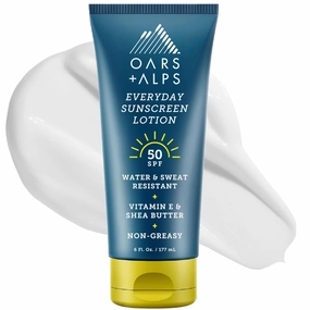 Oars   Alps Sunscreen Body Lotion for Everday Use, SPF 50 Body & Face Sunscreen Lotion, Infused with Aloe Leaf & Vitamin E, No White Residue, Water & Sweat Resistant, All Skin Types, Lightweight, 6oz