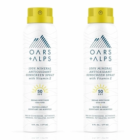 Oars   Alps Sunscreen Spray for Face & Body, SPF 50 Spray Sunscreen Infused with Vitamin E & Antioxidants, Water & Sweat Resistant, All Skin Types, Lightweight, Hydrating, 6oz, 2pk