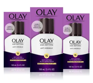 Olay Age Defying Anti-Wrinkle Day Face Lotion with Sunscreen, SPF 15, 3.4 fl oz, Pack of 3