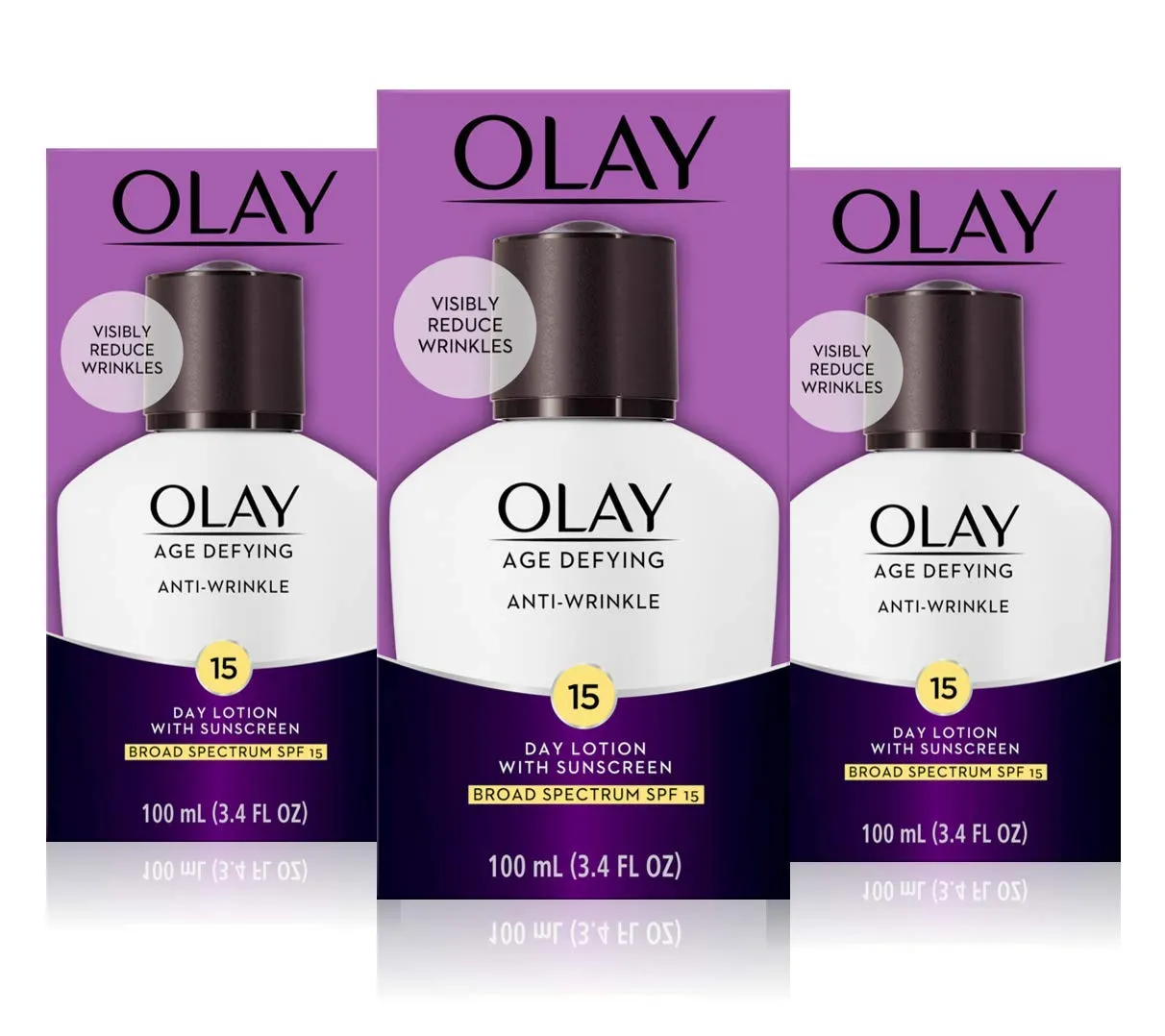 Olay Age Defying Anti-Wrinkle Day Face Lotion with Sunscreen, SPF 15, 3.4 fl oz, Pack of 3