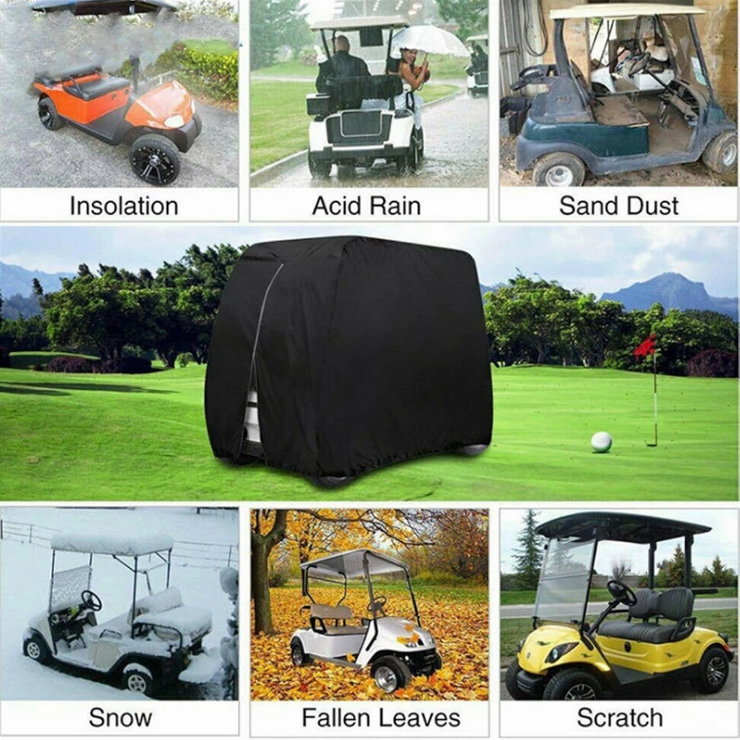 Outdoor Golfcart Waterproof and Weatherproof Heavy Duty 210D Covers Heavy Duty Marine Grade Fabric All Weather Outdoor Protection with Zipper Closure