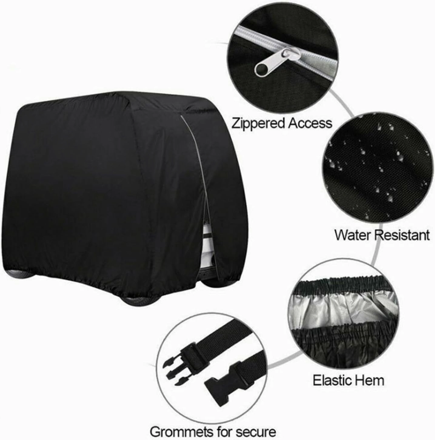 Outdoor Golfcart Waterproof and Weatherproof Heavy Duty 210D Covers Heavy Duty Marine Grade Fabric All Weather Outdoor Protection with Zipper Closure