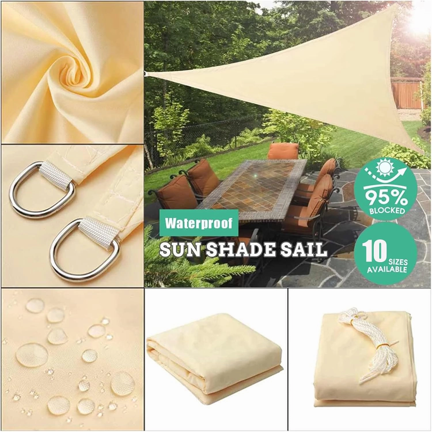 Outdoor Sun Shade Sail Canopy, Waterproof Awning Shades Triangle, Breathable Sunshade Cloth for Activities Patio Playground Yard Backyard Garden (I 3.6x3.6x3.6m)