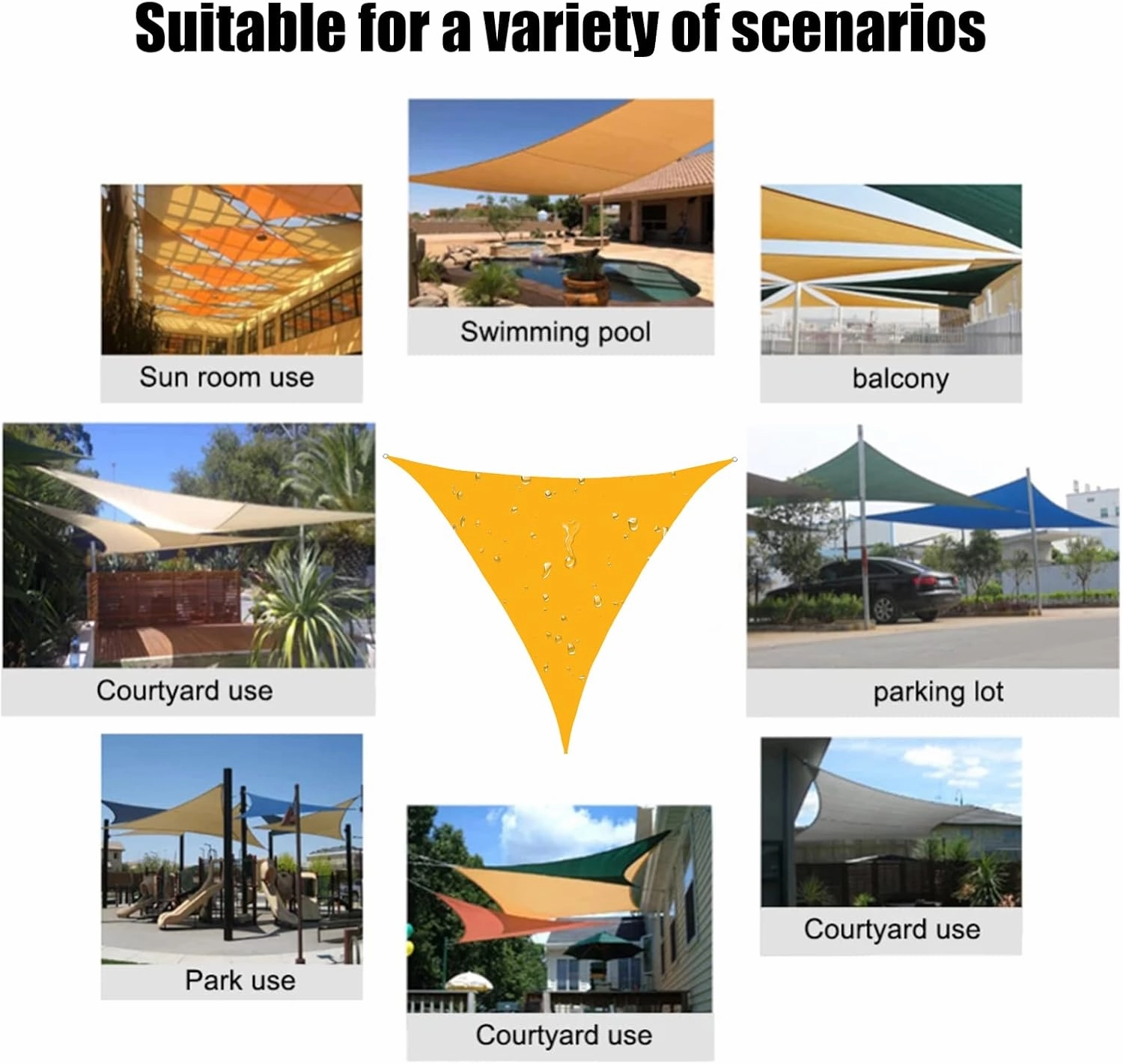 Outdoor Sun Shade Sail Canopy, Waterproof Awning Shades Triangle, Breathable Sunshade Cloth for Activities Patio Playground Yard Backyard Garden (I 3.6x3.6x3.6m)