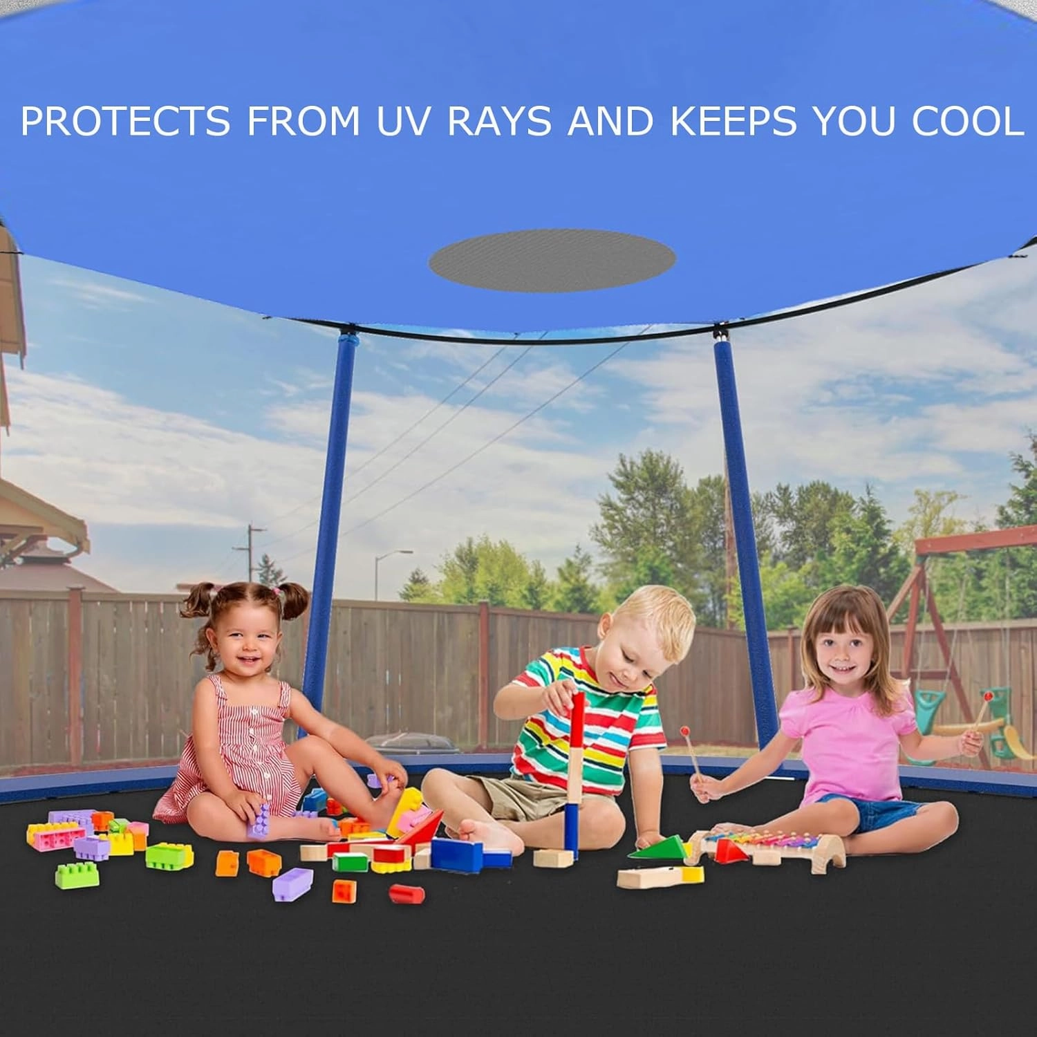 Outdoor Trampoline Sunshade Cover for 6/8/10/12/14/16Ft Sunscreen Anti-UV Trampolines Canopy, Easy to Install, Trampolines Accessories