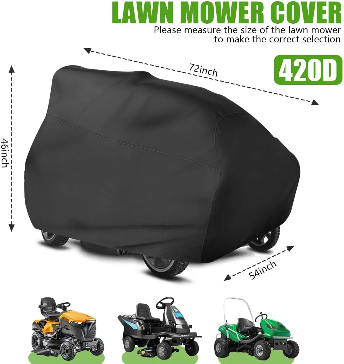 Outdoors Lawn Mower Cover Waterproof Heavy Duty 420D Polyester Oxford UV Protection Lawn Tractor Cover Fits Decks Up to 54" with Drawstring and Storage Bag