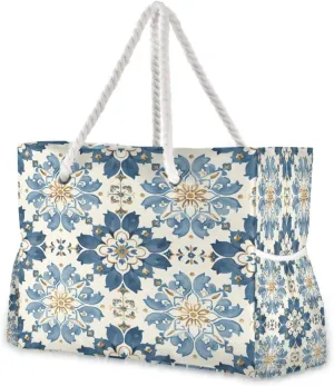 Palace Style Beach Tote Bag for Women Large Pool Bags Carry On Bag With Wet Compartment for Beach Travel with Pocket Zipper Outdoor Tote Bag