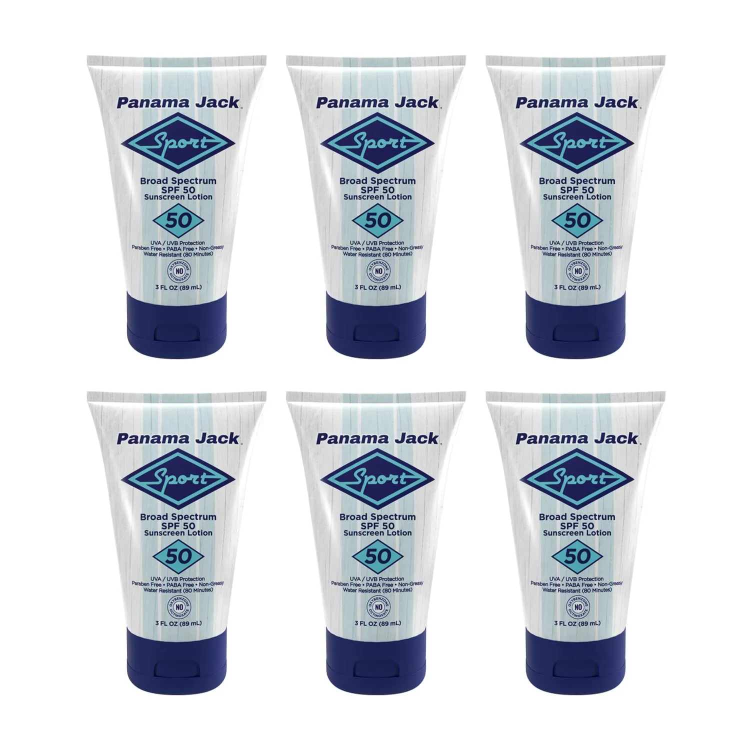 Panama Jack Sport Sunscreen Lotion - SPF 50, Broad Spectrum UVA/UVB Protection, Non-Greasy, PABA, Paraben, Gluten & Cruelty Free, 3 FL OZ (Pack of 6)