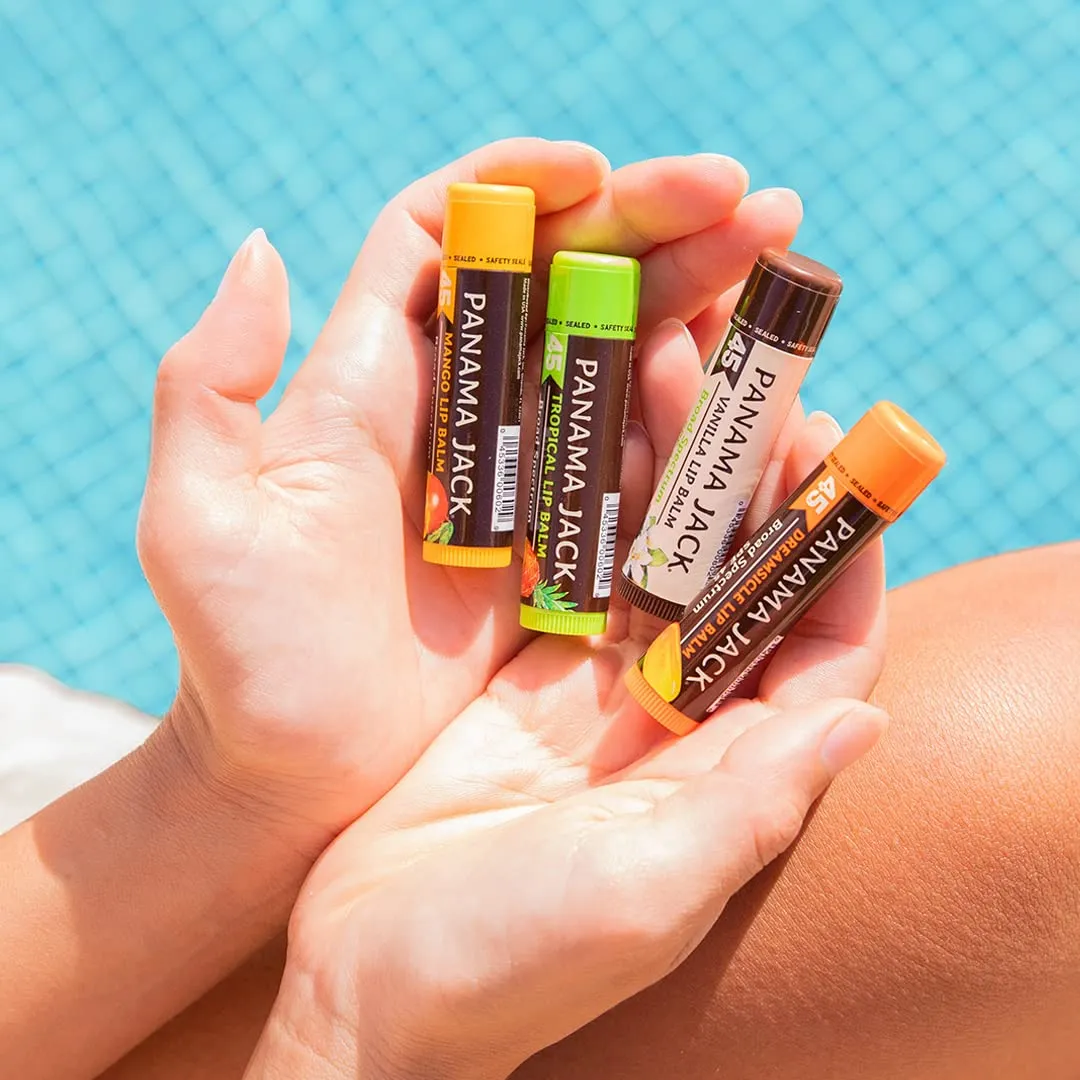 Panama Jack Sunscreen Lip Balm - SPF 45, Broad Spectrum UVA-UVB Sunscreen Protection, Prevents & Soothes Dry, Chapped Lips, Mango, 7-pack