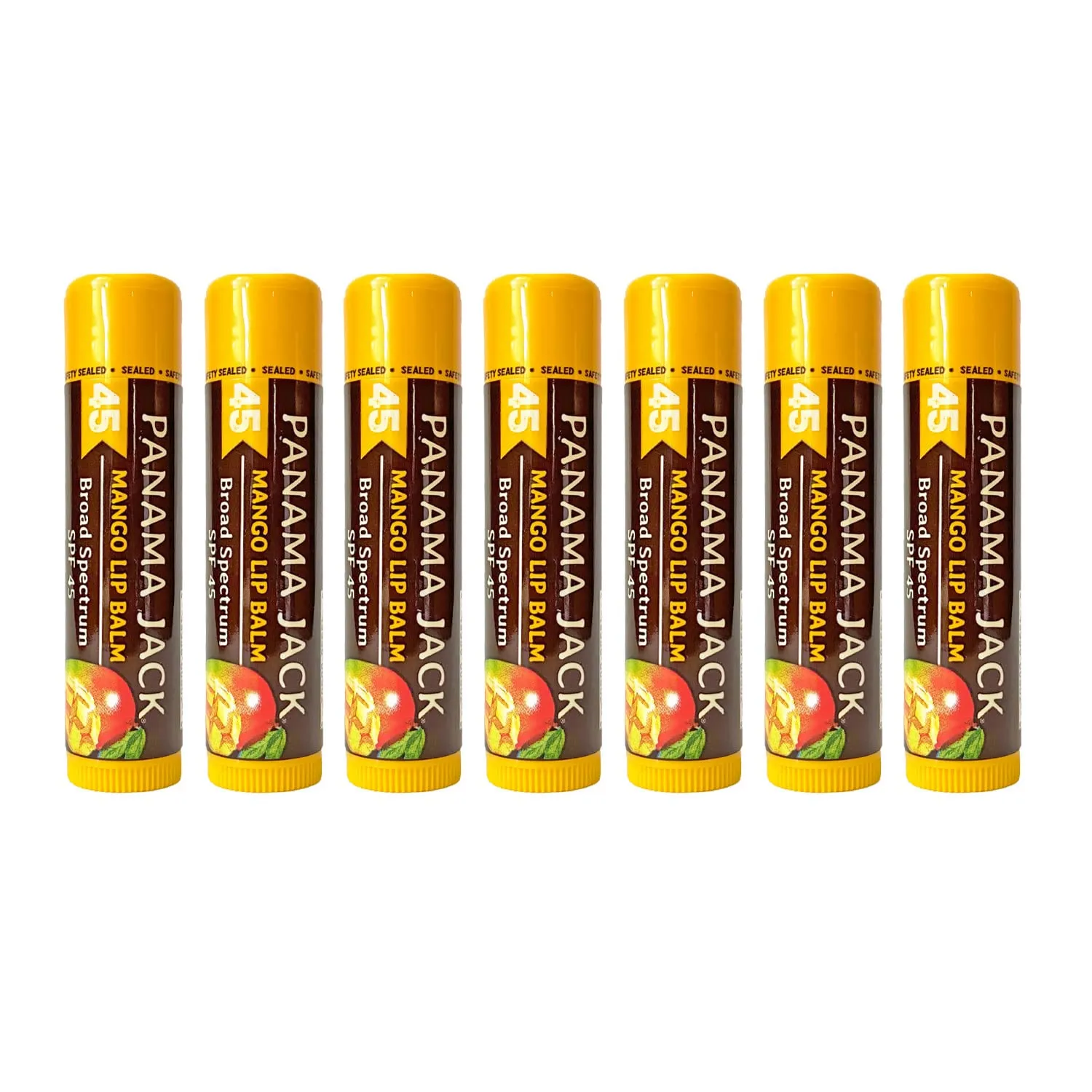 Panama Jack Sunscreen Lip Balm - SPF 45, Broad Spectrum UVA-UVB Sunscreen Protection, Prevents & Soothes Dry, Chapped Lips, Mango, 7-pack