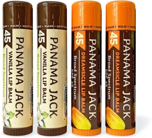Panama Jack Sunscreen Lip Balm - SPF 45, Flavor Pack, Broad Spectrum UVA-UVB Sunscreen Protection, Prevents & Soothes Dry, Chapped Lips (Dreamsicle/Vanilla)