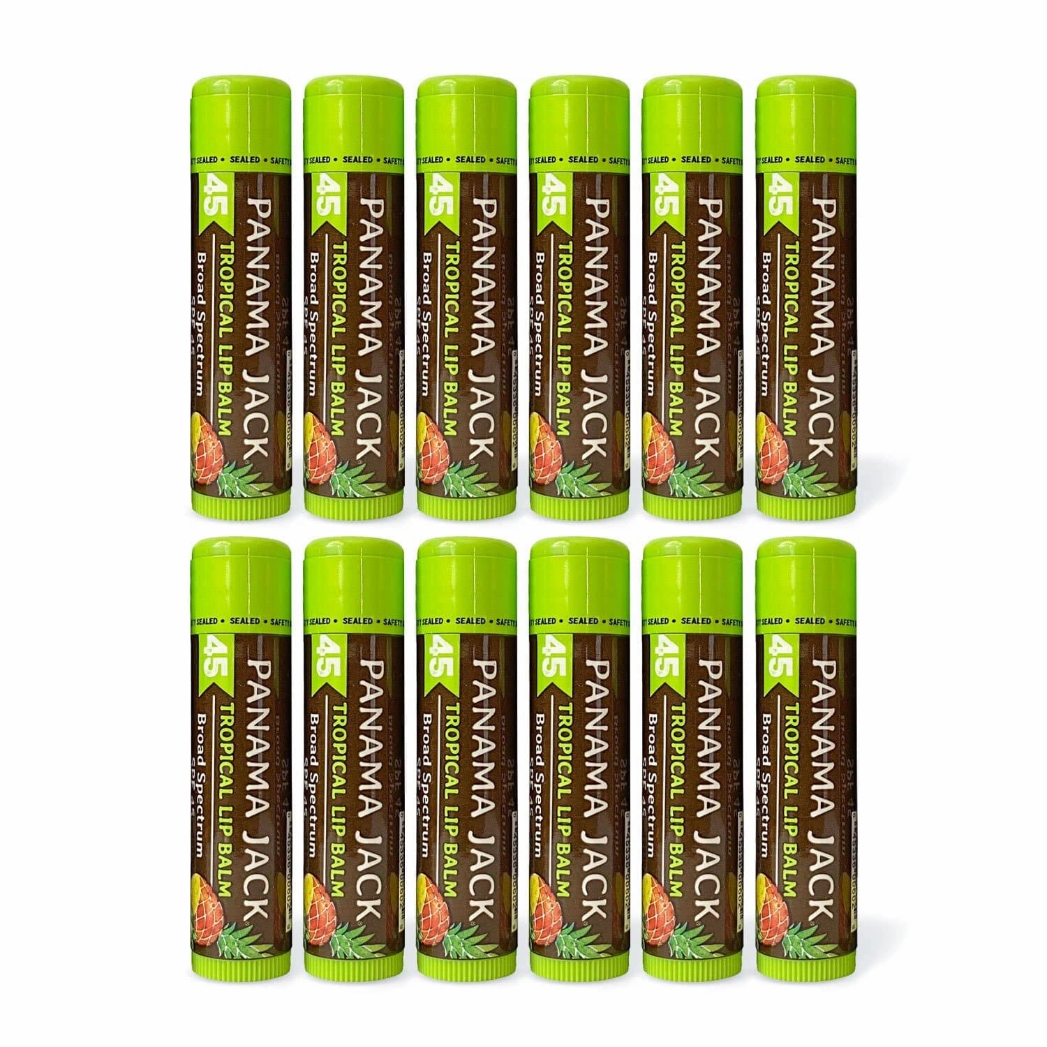 Panama Jack Sunscreen Lip Balm - SPF 45, Broad Spectrum UVA-UVB Sunscreen Protection, Prevents & Soothes Dry, Chapped Lips, Tropical, 12-pack