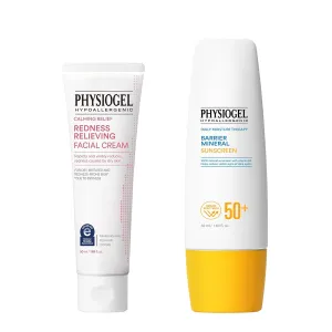 Physiogel Moisturizer Cream and Lightweight Moisture Korean Sunscreen, Korean skin care, Reduces Redness in just 3 days, Broad Spectrum SPF 50 , Water Resistant & Safe for Sensitve Skin.